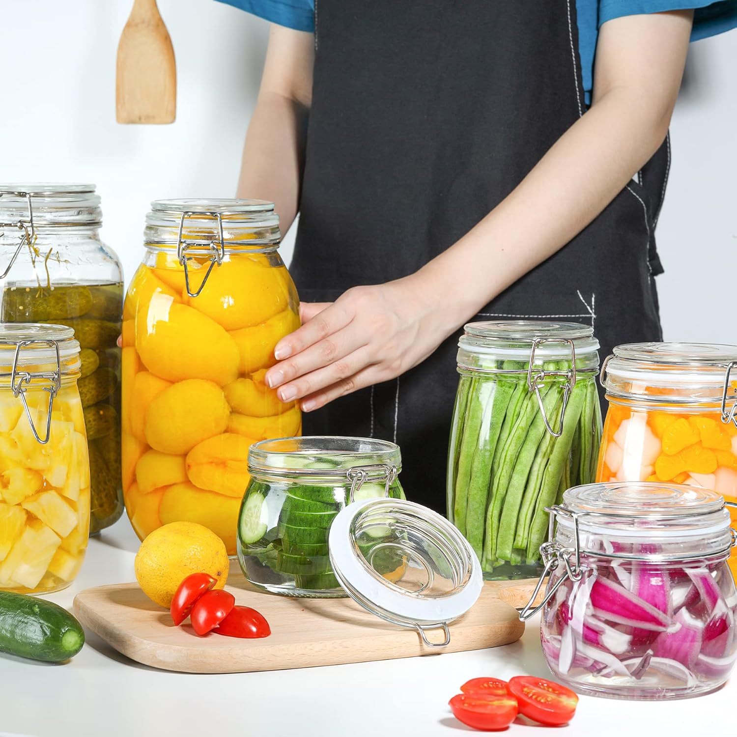 6-Pack 17Oz Short Glass Jars for Drawers, Small Airtight Food Canisters for Spices, Nuts & Kids Snacks, Pint Sized Canning Jar Set for Jams, Pickles & Pantry Organization
