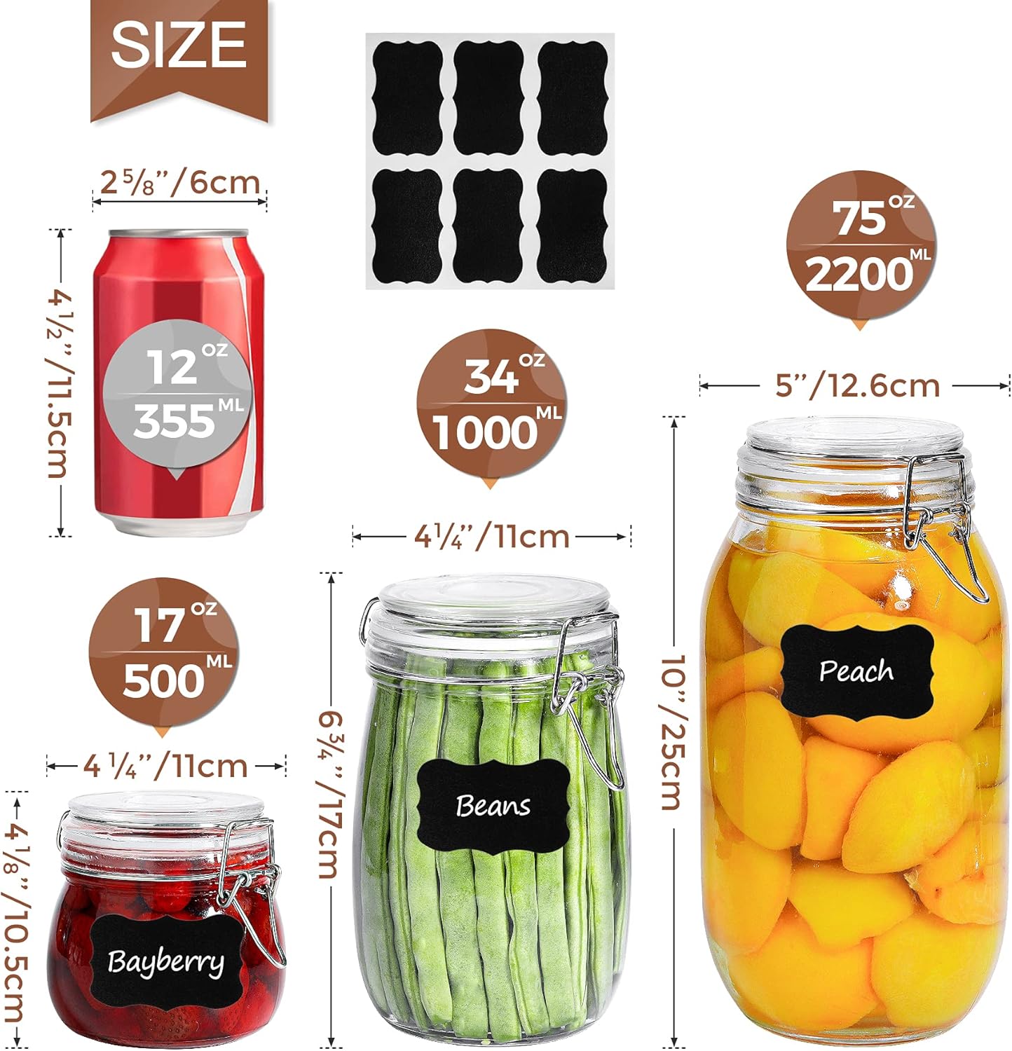6-Pack 17Oz Short Glass Jars for Drawers, Small Airtight Food Canisters for Spices, Nuts & Kids Snacks, Pint Sized Canning Jar Set for Jams, Pickles & Pantry Organization