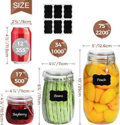 6-Pack 17Oz Short Glass Jars for Drawers, Small Airtight Food Canisters for Spices, Nuts & Kids Snacks, Pint Sized Canning Jar Set for Jams, Pickles & Pantry Organization