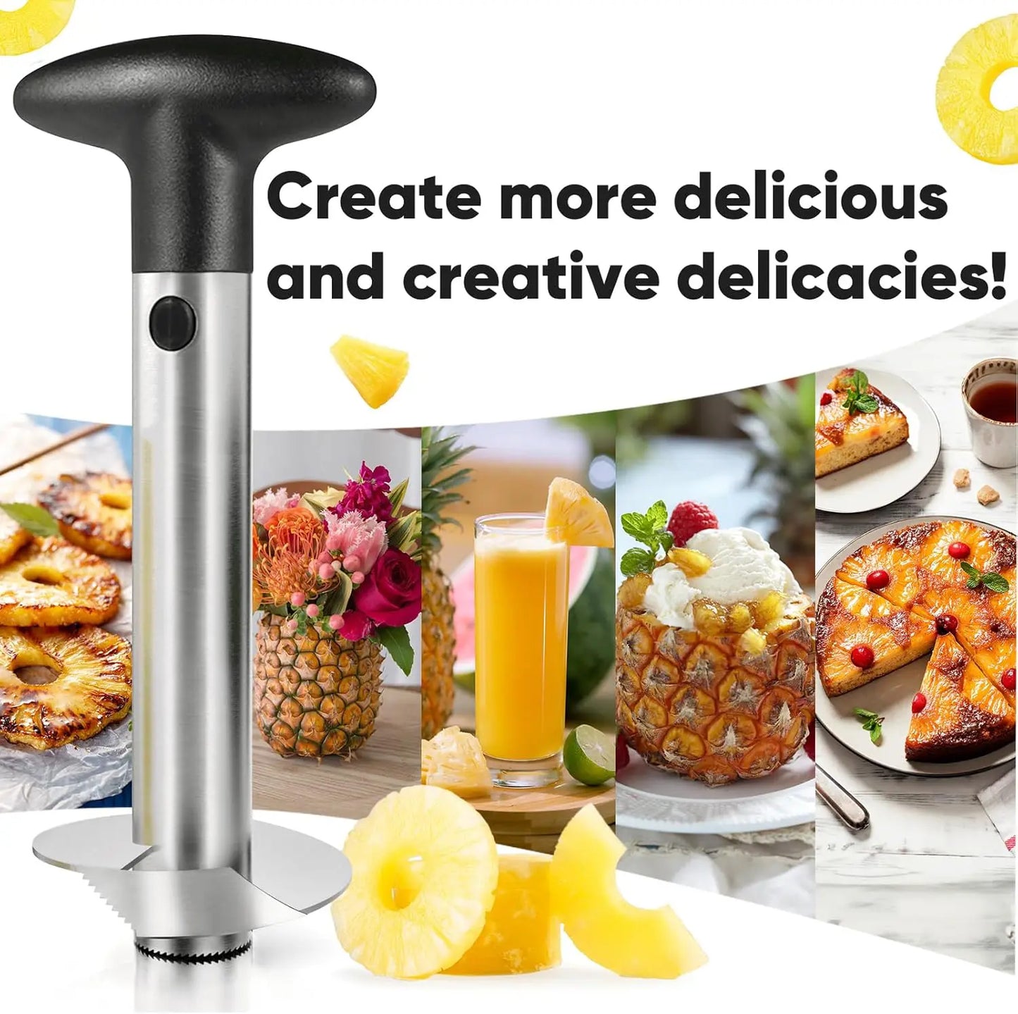 Stainless Steel Pineapple Corer Slicer Peeler, Upgraded Reinforced Thick Blade Tool with Detachable Core Remover, Multi-Purpose Fruit Ring Dicer Kitchen Accessories for Home Use